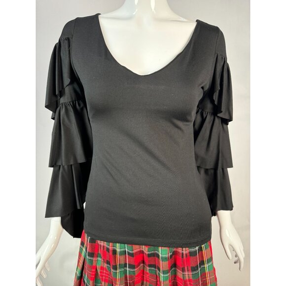 Susana Monaco Womens Black Ruffle Bell Sleeve Top XS - Picture 1 of 16